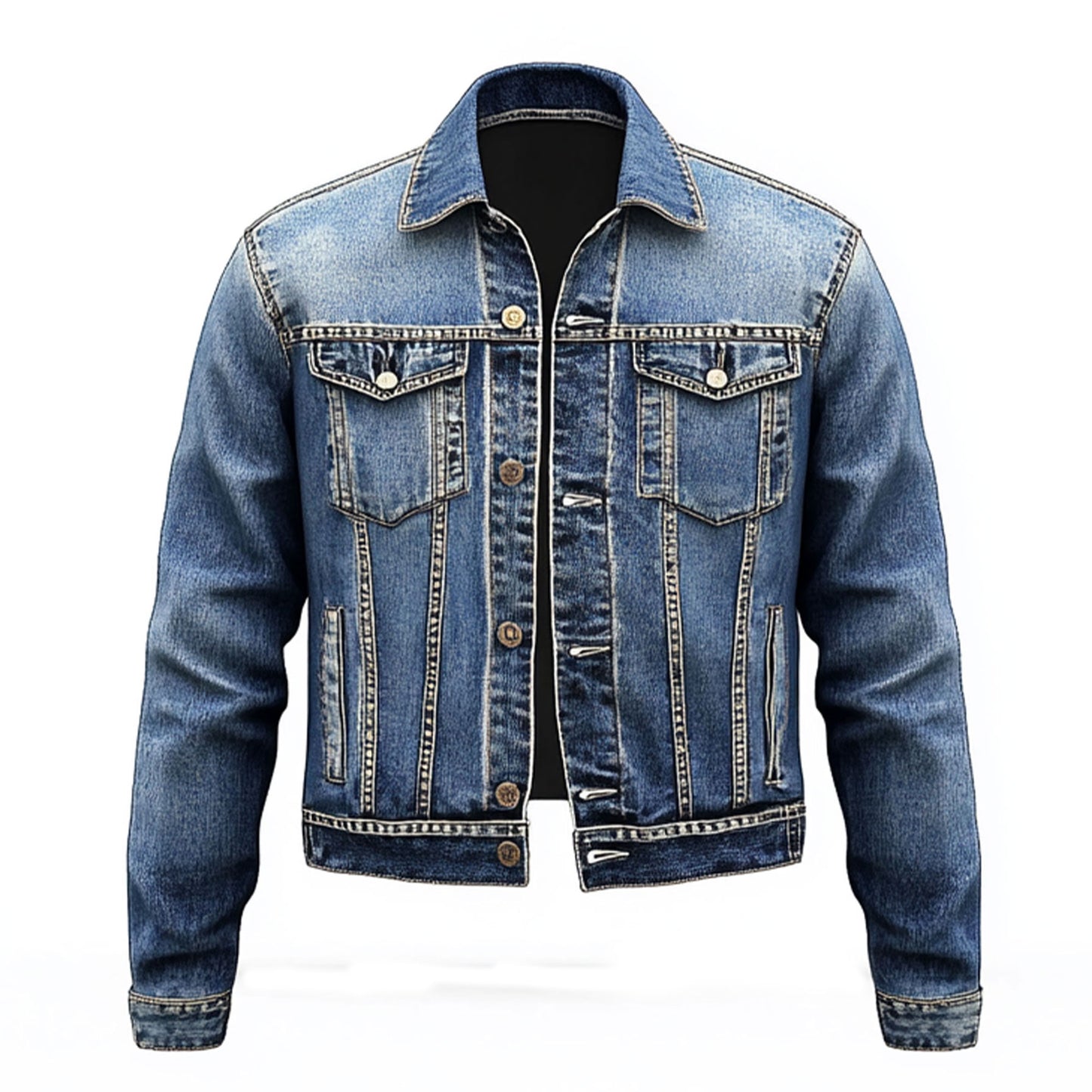 Mens Denim Jacket Distressed Comfortable Durable Flaps Slanted Front Pockets Lepal Jeans Trucker Jackets For Men