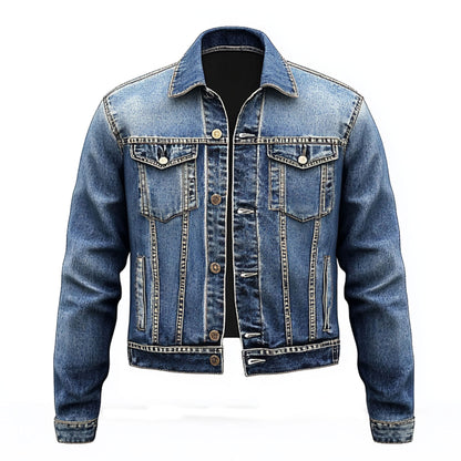 Mens Denim Jacket Distressed Comfortable Durable Flaps Slanted Front Pockets Lepal Jeans Trucker Jackets For Men