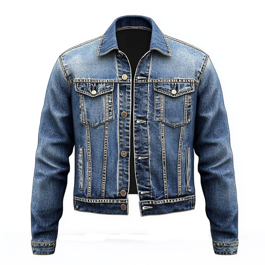Mens Denim Jacket Distressed Comfortable Durable Flaps Slanted Front Pockets Lepal Jeans Trucker Jackets For Men