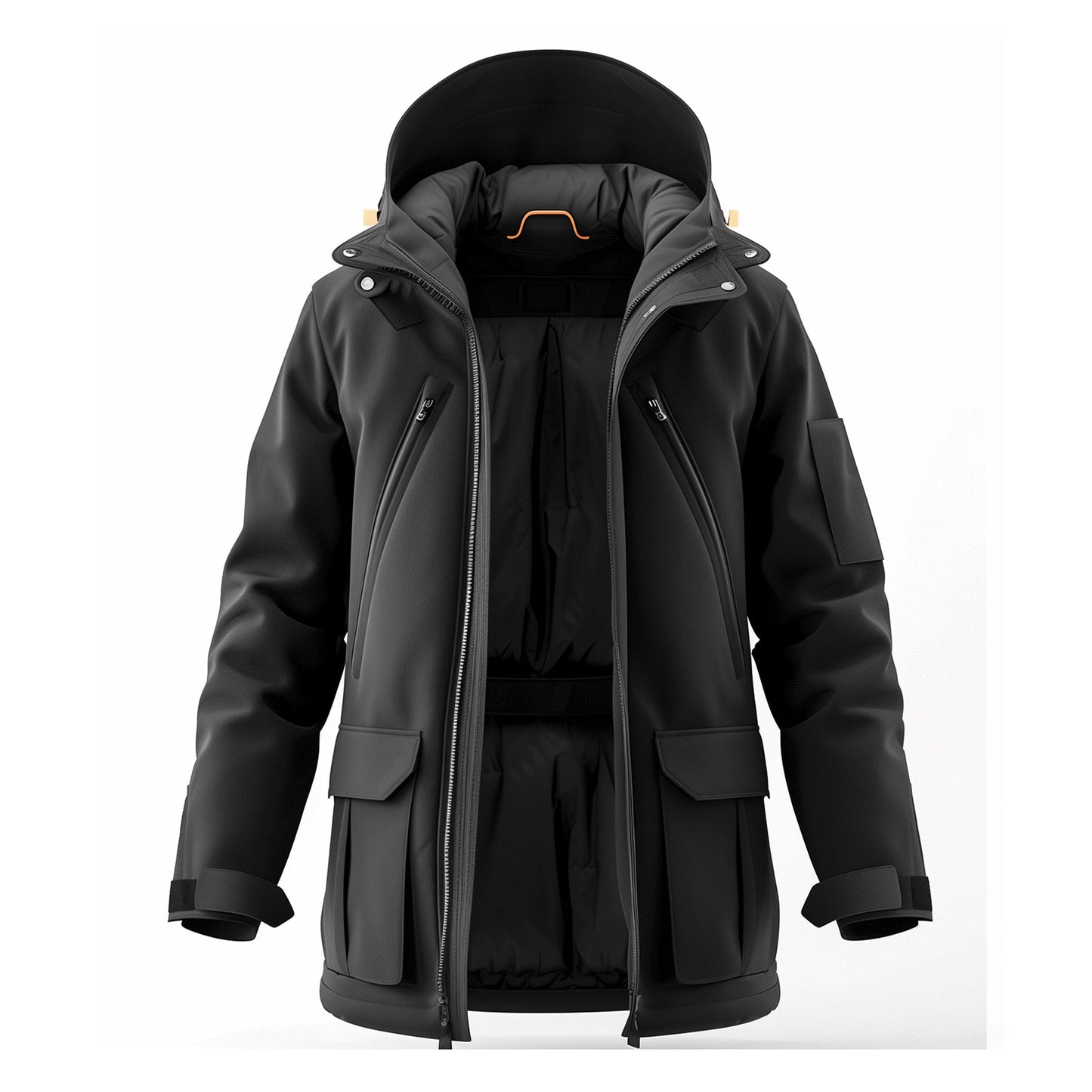 Mens Down Jacket Classic Down Parka Minimalist Lightweight Bottle Green Removable Hood Winter Coat Warm Parka Jackets