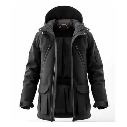 Mens Down Jacket Classic Down Parka Minimalist Lightweight Bottle Green Removable Hood Winter Coat Warm Parka Jackets