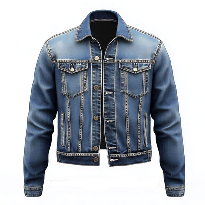 Mens Denim Jacket Comfortable Durable Jeans Flaps Slanted Front Pockets Lepal Blue Trucker Jackets For Men