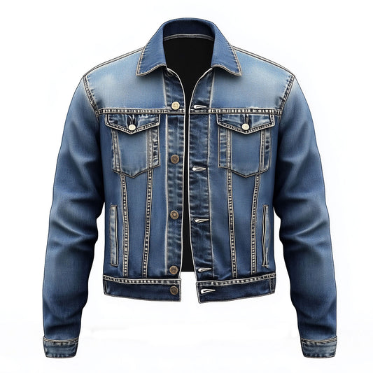 Mens Denim Jacket Comfortable Durable Jeans Flaps Slanted Front Pockets Lepal Blue Trucker Jackets For Men