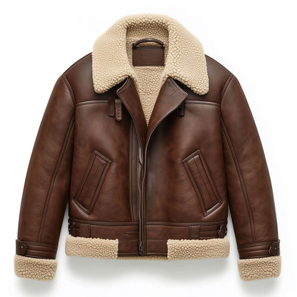 Shearling Brown Leather Jacket Genuine Classic Sheepskin Fur Leather B3 Bomber Leather Aviator Jackets For Men