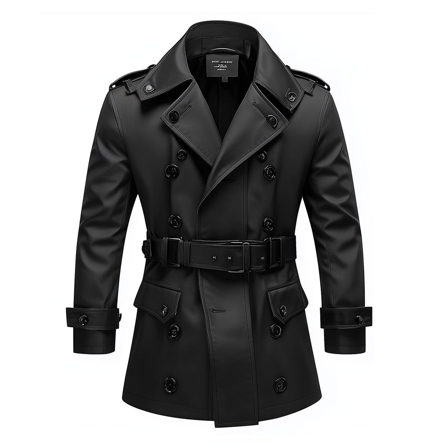 Mens Mini Trench Coat Black Trench Coats Double Breasted Jacket Storm Flap Lepal Collar Multipockets Water Resistant Jackets For Men