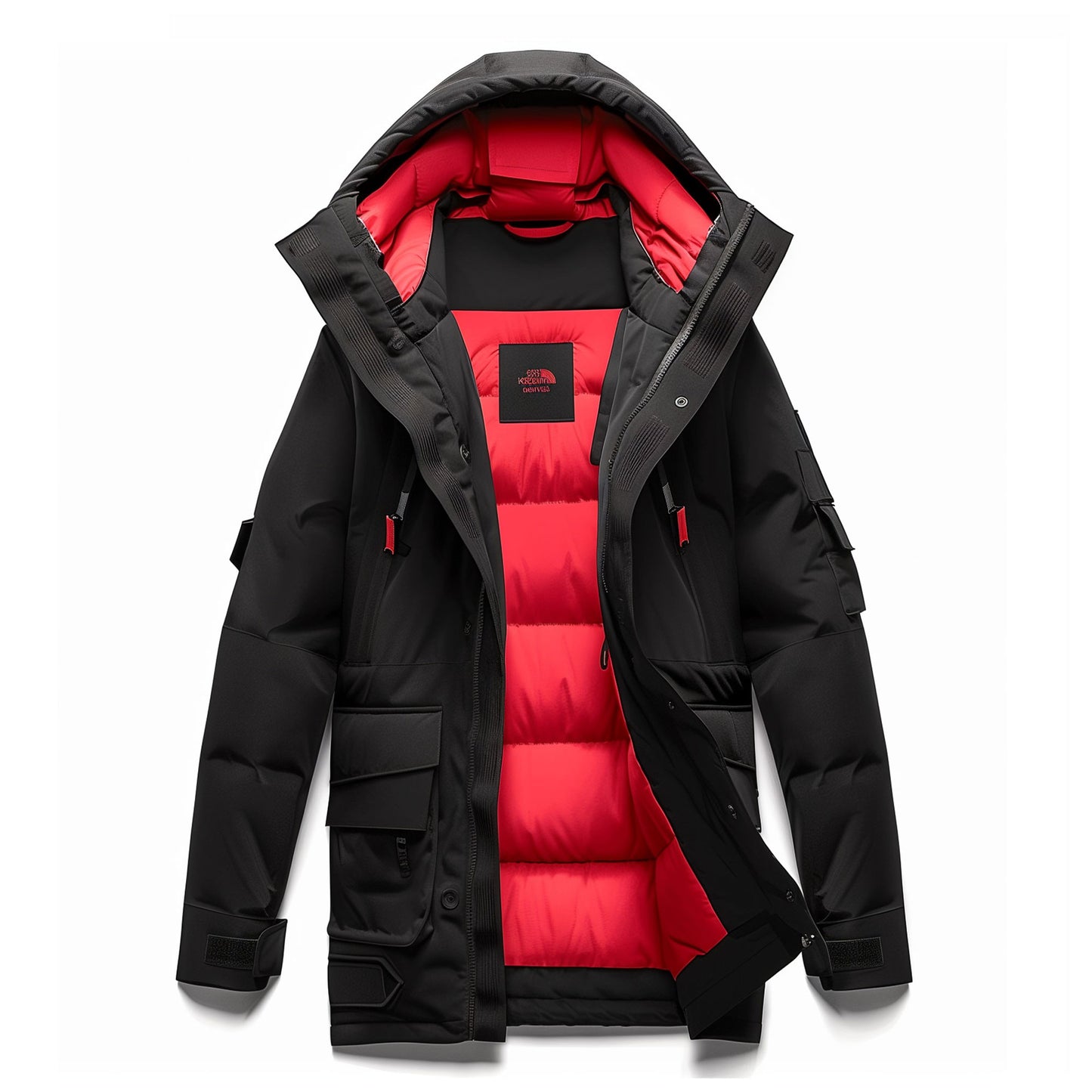 Mens Down Jacket Classic Down Parka Minimalist Lightweight Black Red Contrast Removable Hood Winter Coat Warm Parka Jackets