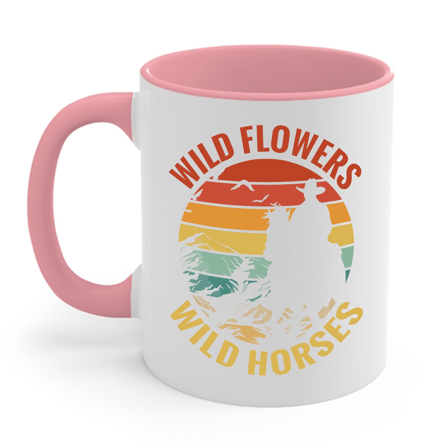 Wild Flowers and Wild Horses Vintage Sunset Country Cowgirl Cowboy Coffee Mug For Men Women