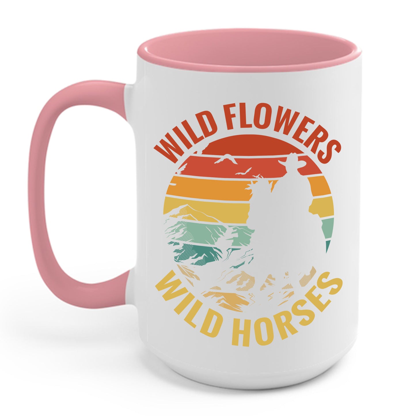 Wild Flowers and Wild Horses Vintage Sunset Country Cowgirl Cowboy Coffee Mug For Men Women