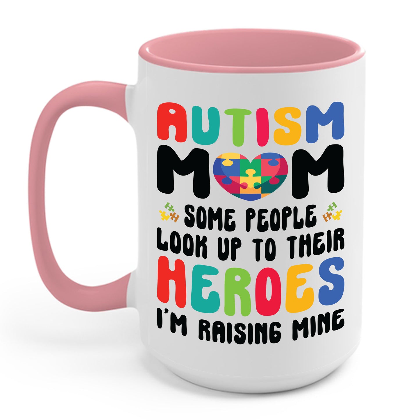 Funny Autism Mom Raising Hero Groovy Messy Bun Autism Awareness Coffee Mug For Men Women