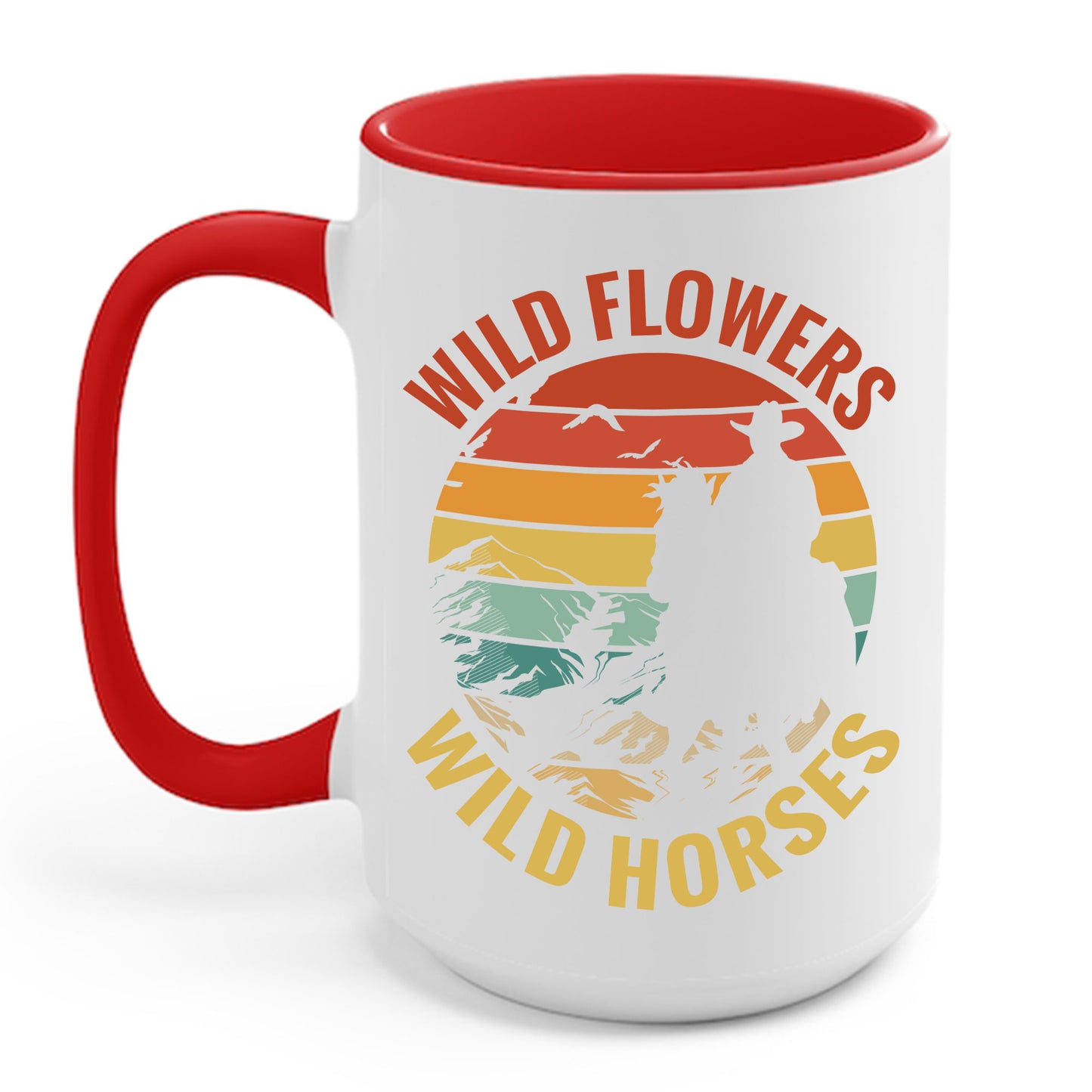 Wild Flowers and Wild Horses Vintage Sunset Country Cowgirl Cowboy Coffee Mug For Men Women