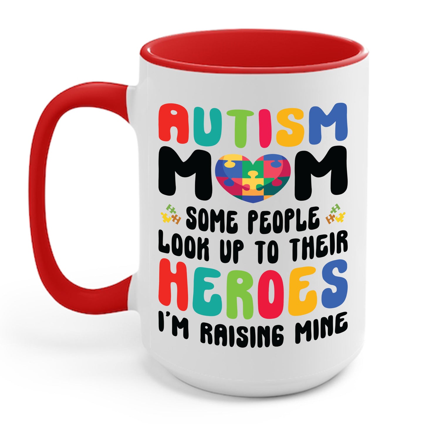 Funny Autism Mom Raising Hero Groovy Messy Bun Autism Awareness Coffee Mug For Men Women