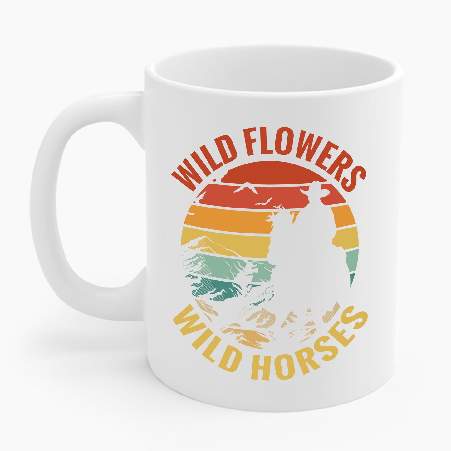 Wild Flowers and Wild Horses Vintage Sunset Country Cowgirl Cowboy Coffee Mug For Men Women