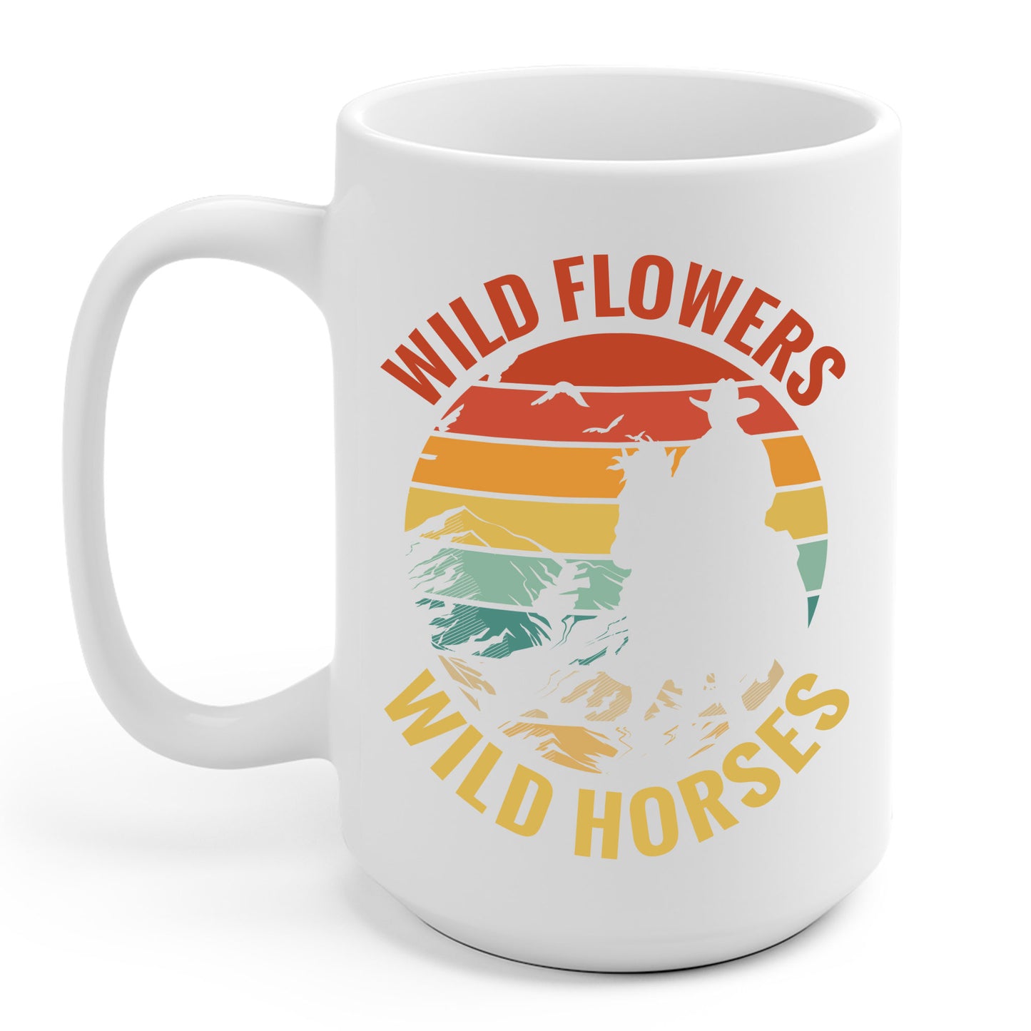 Wild Flowers and Wild Horses Vintage Sunset Country Cowgirl Cowboy Coffee Mug For Men Women